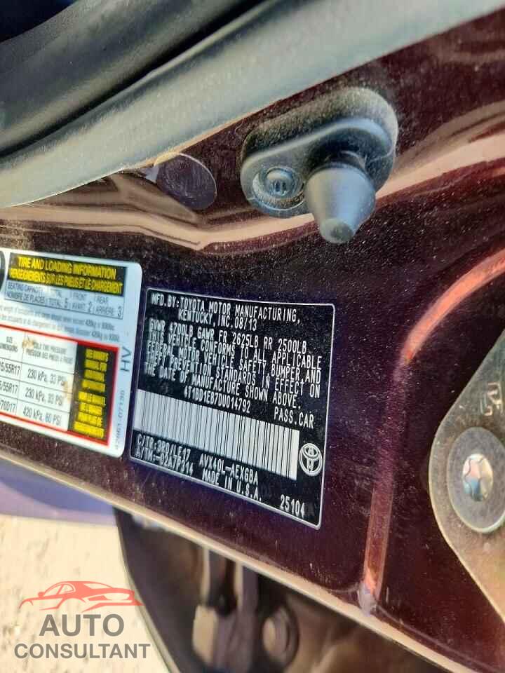 TOYOTA AVALON 2013 - 4T1BD1EB7DU014792