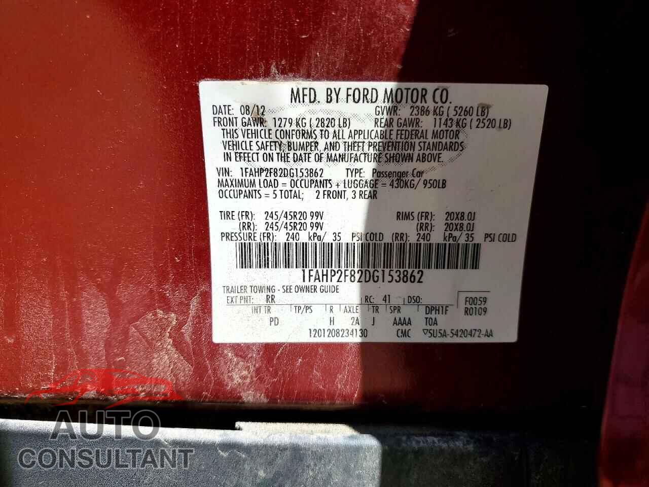 FORD TAURUS 2013 - 1FAHP2F82DG153862