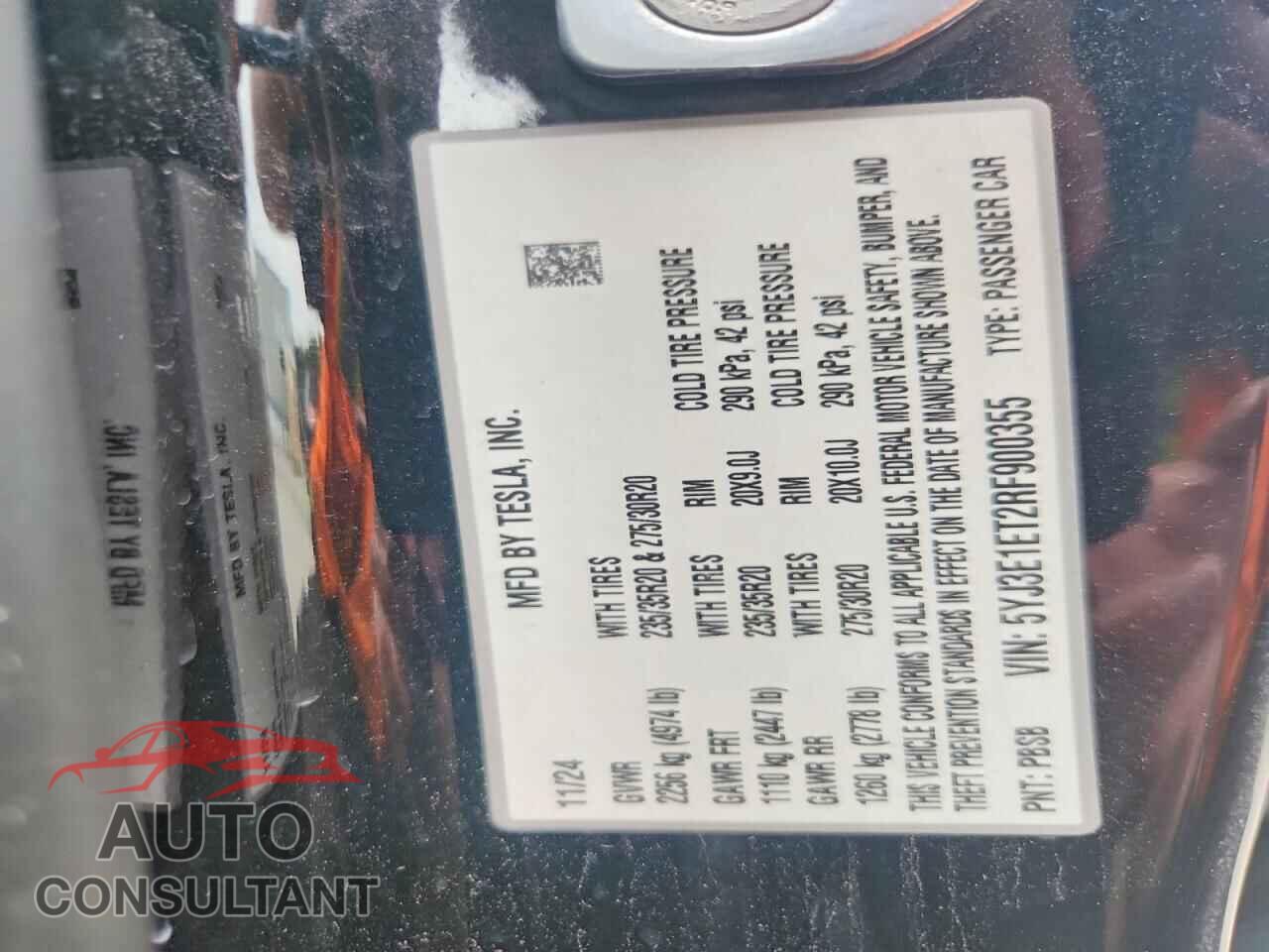 TESLA MODEL 3 2024 - 5YJ3E1ET2RF900355