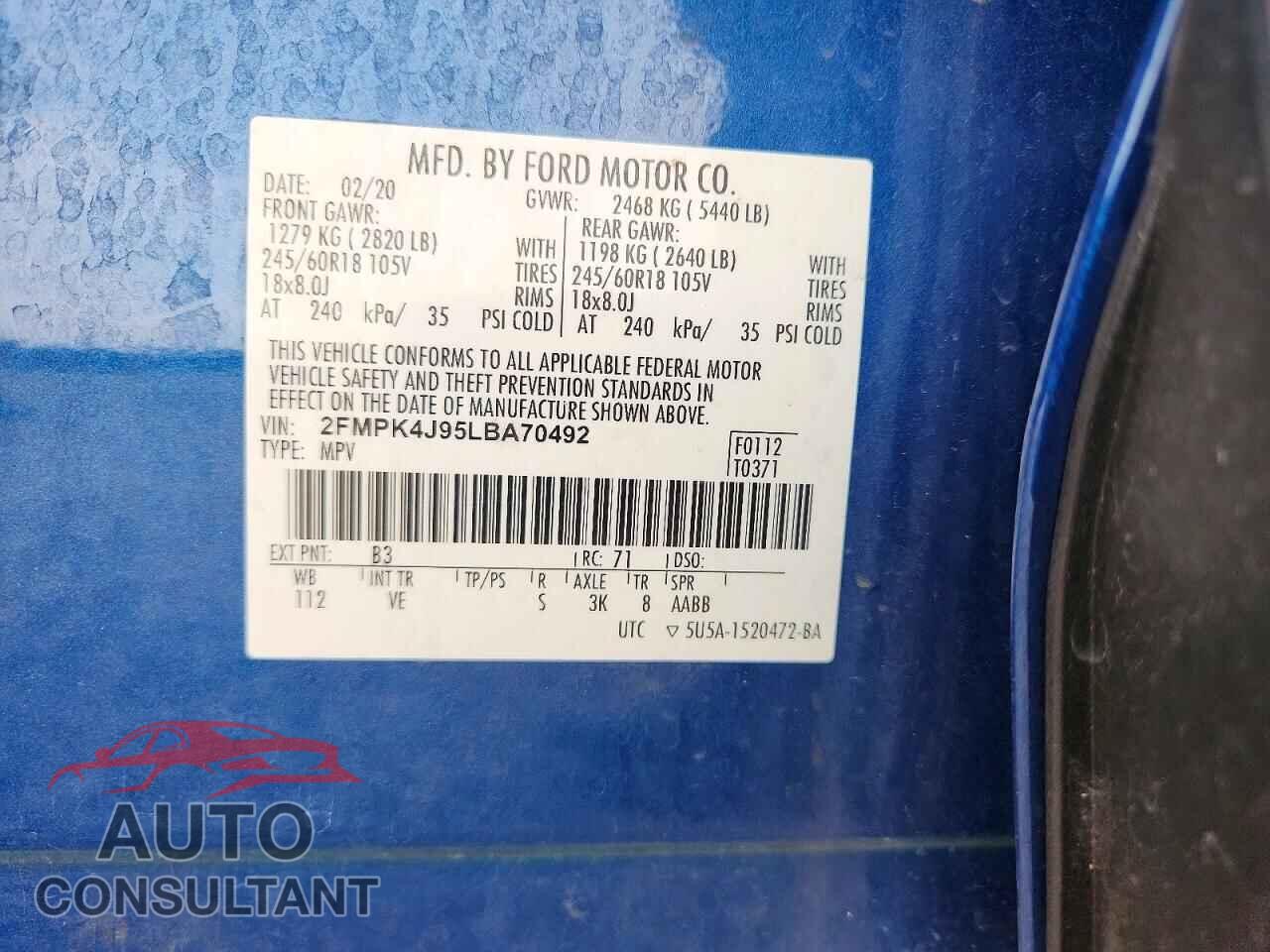 FORD EDGE 2020 - 2FMPK4J95LBA70492