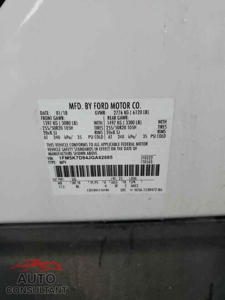 FORD EXPLORER 2018 - 1FM5K7D84JGA62885