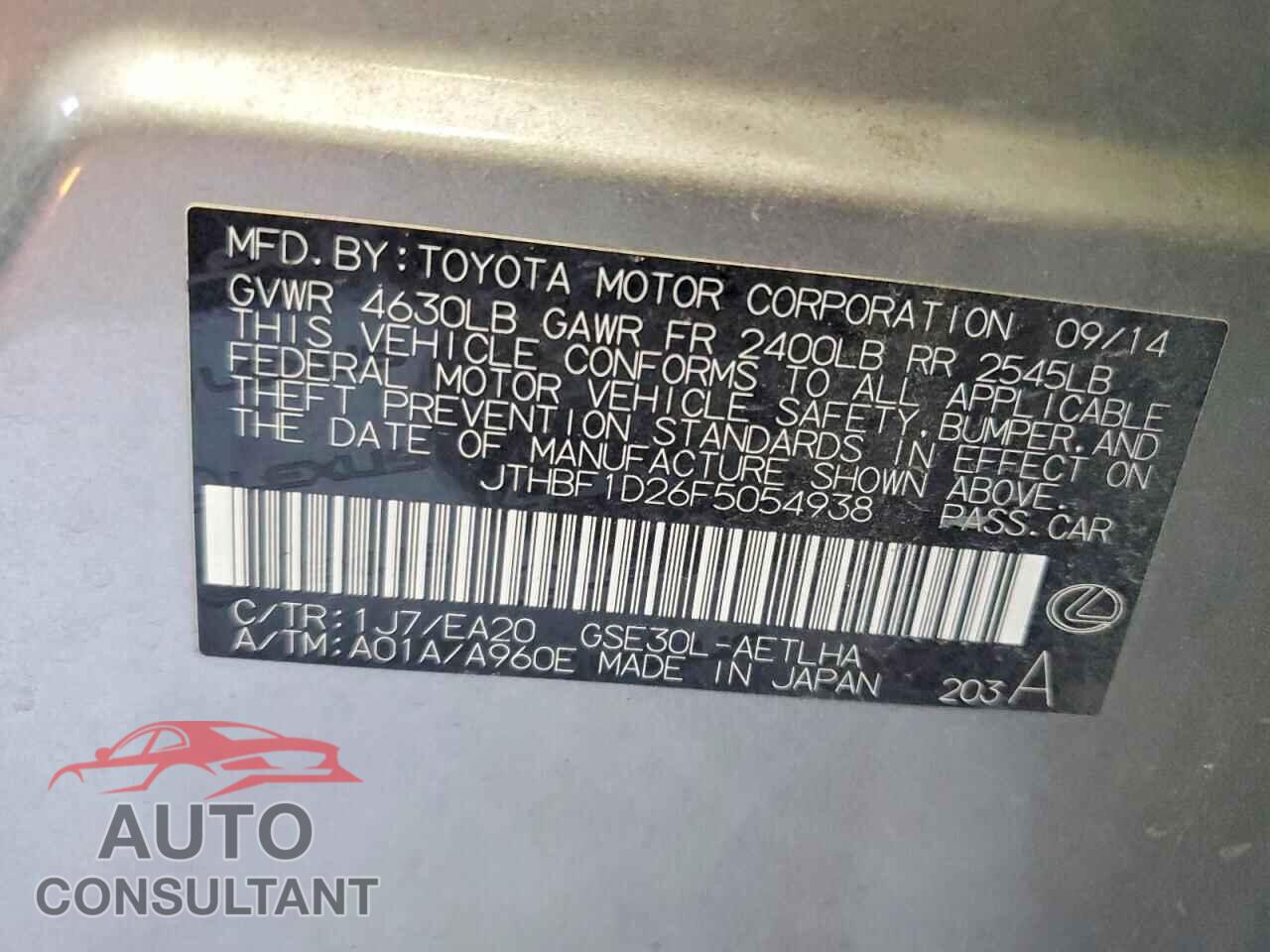 LEXUS IS 2015 - JTHBF1D26F5054938
