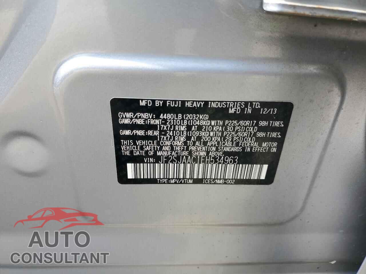 SUBARU FORESTER 2014 - JF2SJAAC1EH534963
