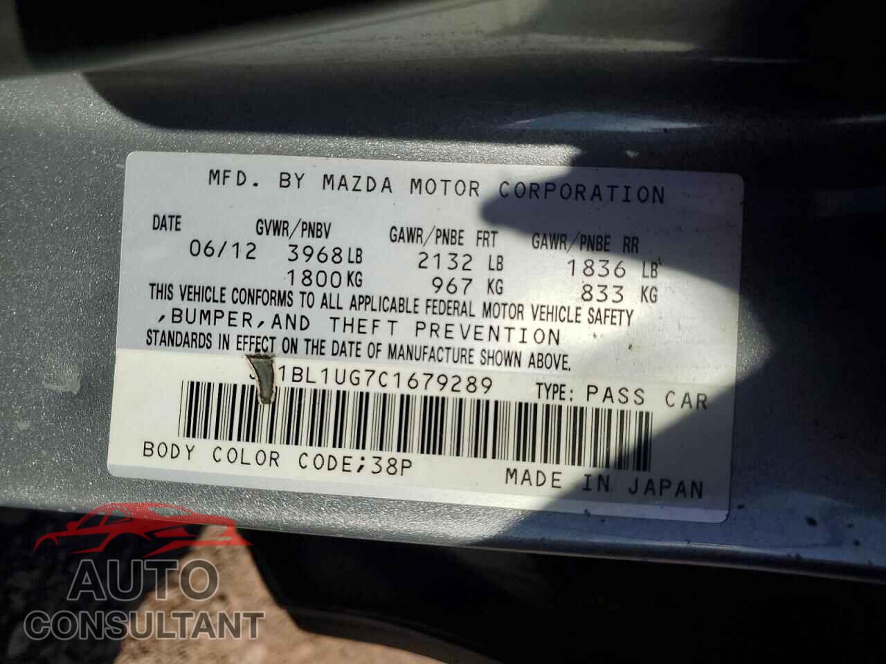 MAZDA 3 2012 - JM1BL1UG7C1679289