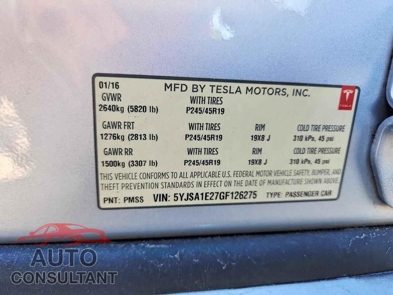 TESLA MODEL S 2016 - 5YJSA1E27GF126275