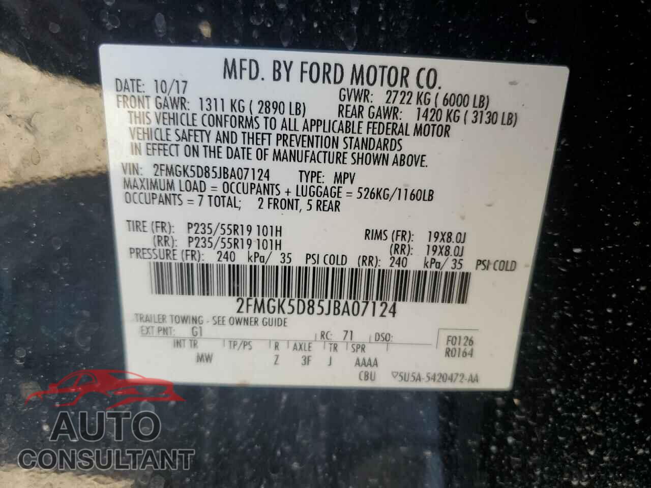 FORD FLEX 2018 - 2FMGK5D85JBA07124