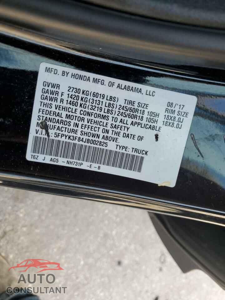 HONDA RIDGELINE 2018 - 5FPYK3F84JB002825