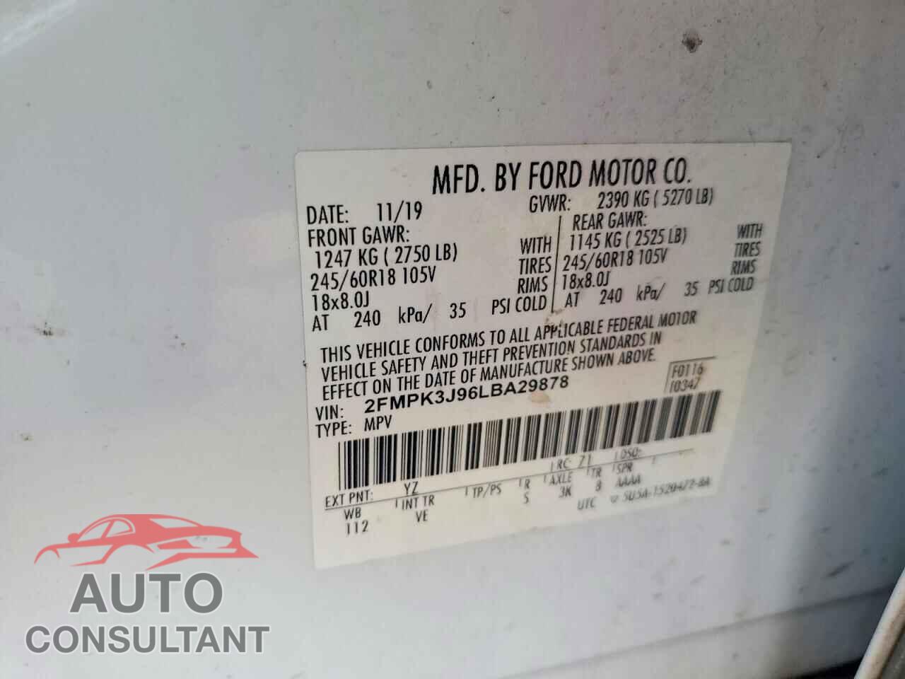 FORD EDGE 2020 - 2FMPK3J96LBA29878
