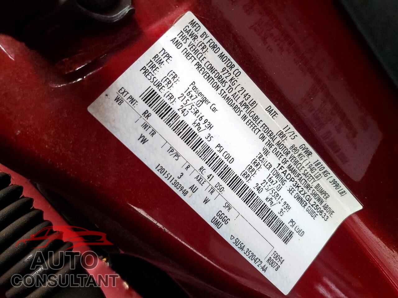 FORD FOCUS 2016 - 1FADP3K2XGL250633