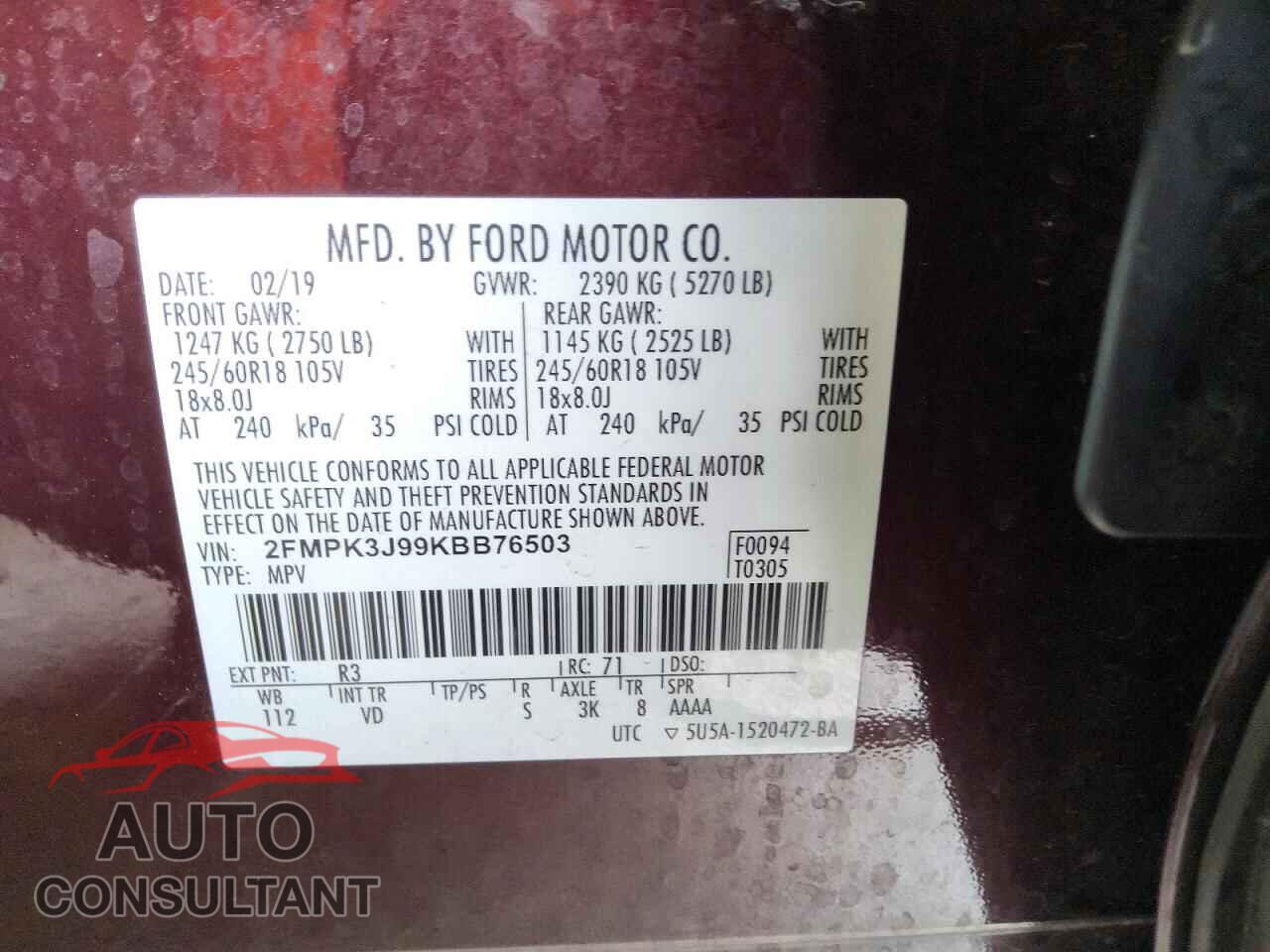 FORD EDGE 2019 - 2FMPK3J99KBB76503