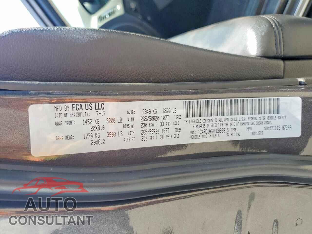 DODGE DURANGO 2017 - 1C4RDJAG0HC960815