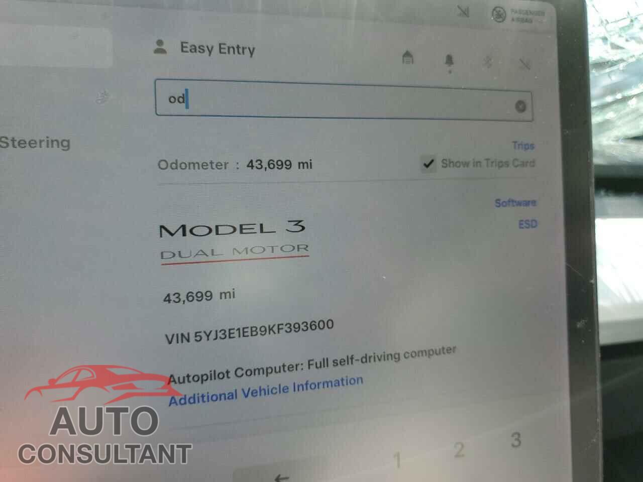TESLA MODEL 3 2019 - 5YJ3E1EB9KF393600