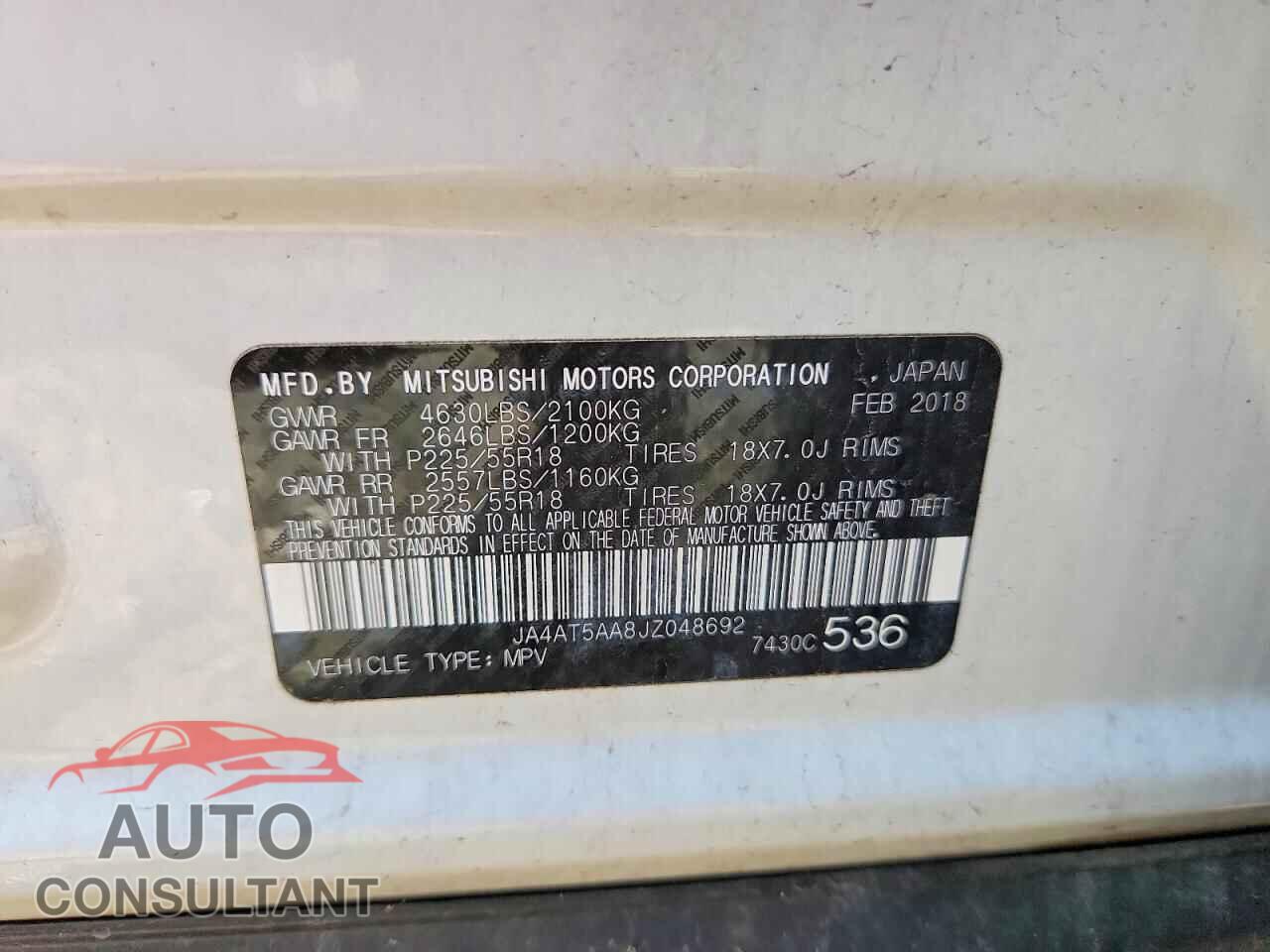 MITSUBISHI ECLIPSE 2018 - JA4AT5AA8JZ048692
