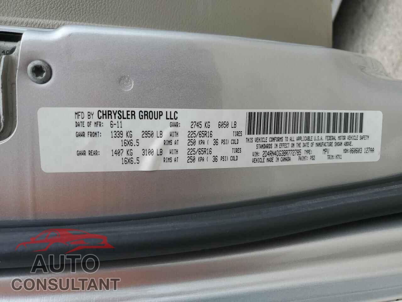 DODGE CARAVAN 2011 - 2D4RN4DG3BR772785