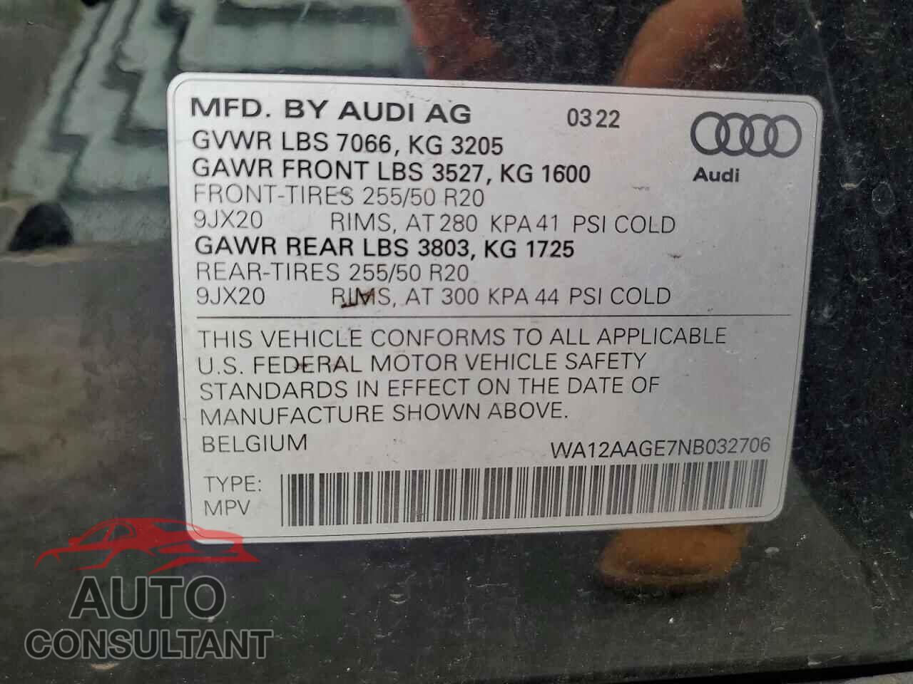 AUDI E-TRON 2022 - WA12AAGE7NB032706