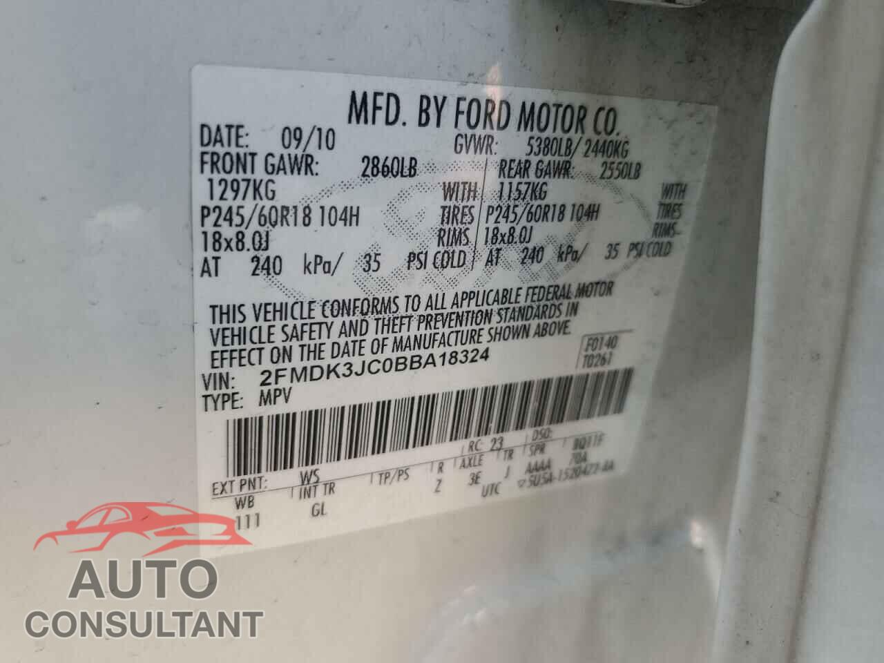 FORD EDGE 2011 - 2FMDK3JC0BBA18324