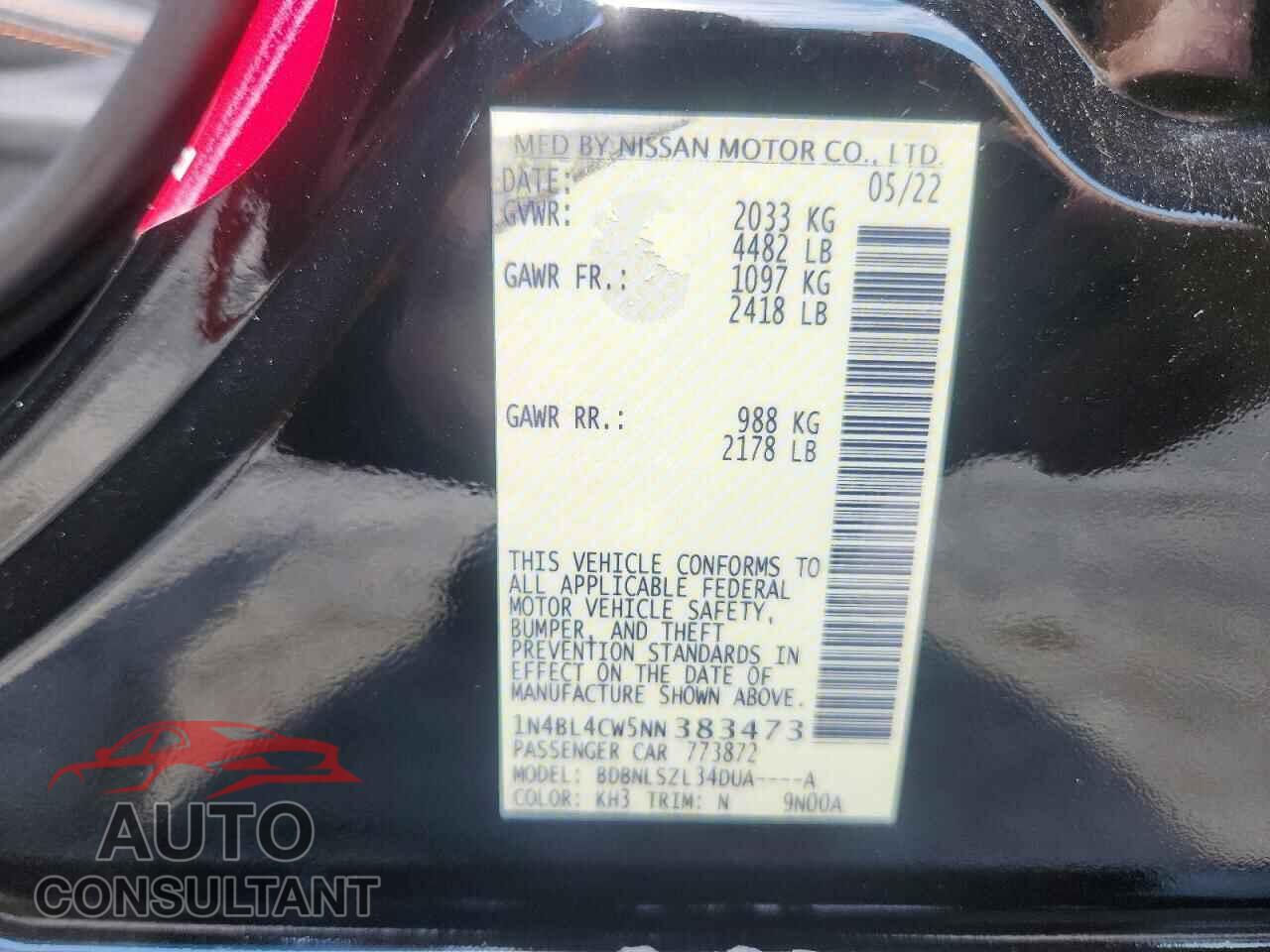 NISSAN ALTIMA 2022 - 1N4BL4CW5NN383473