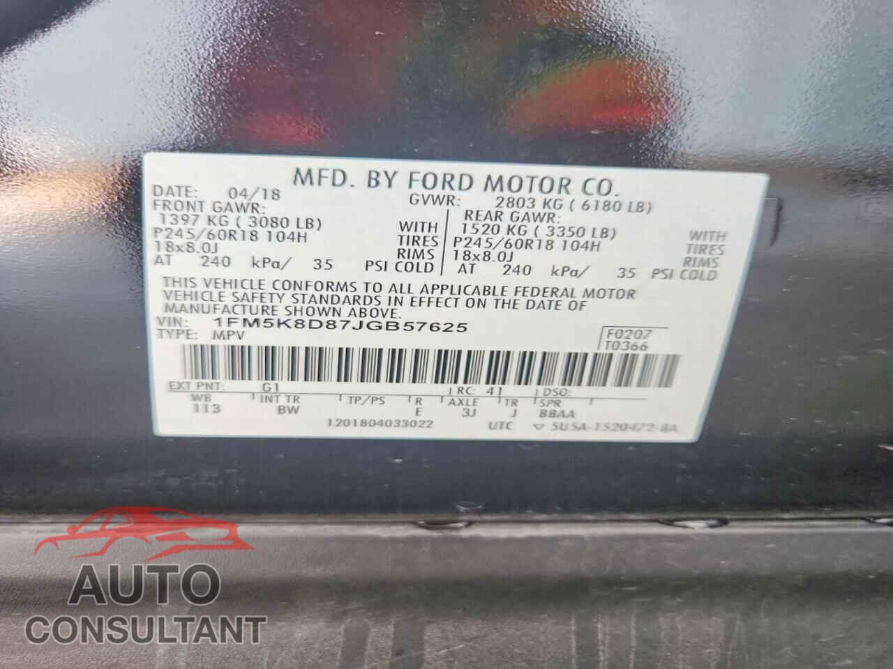 FORD EXPLORER 2018 - 1FM5K8D87JGB57625