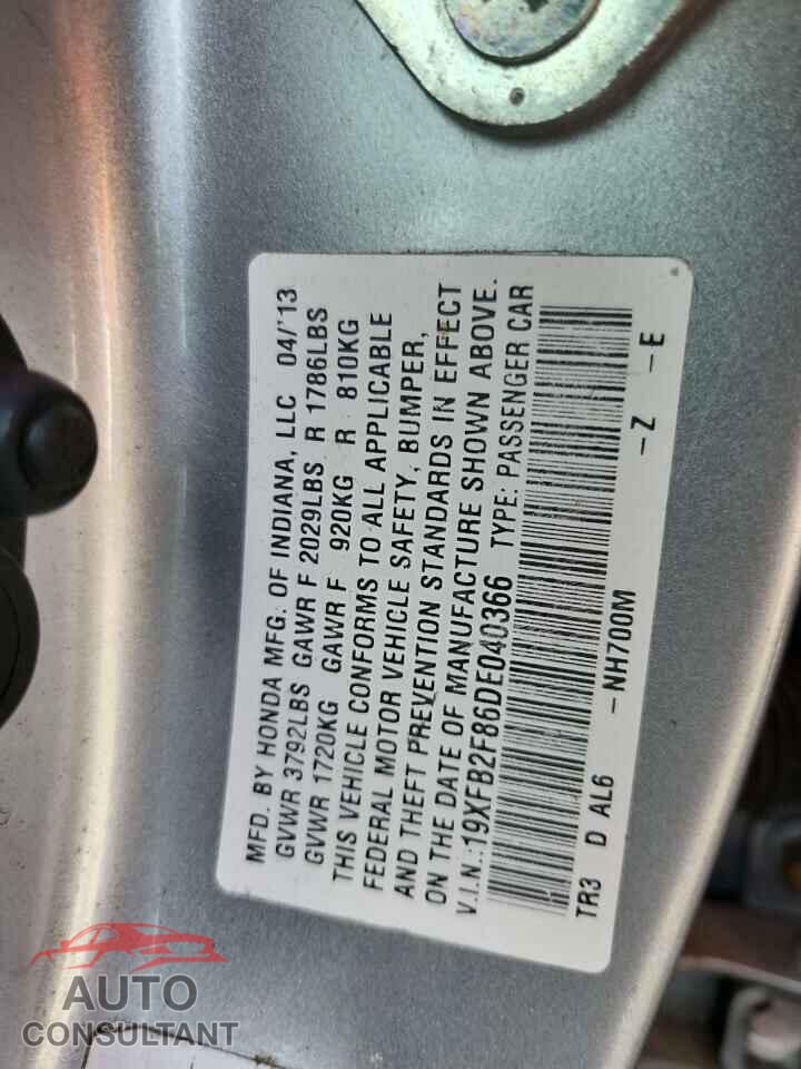 HONDA CIVIC 2013 - 19XFB2F86DE040366