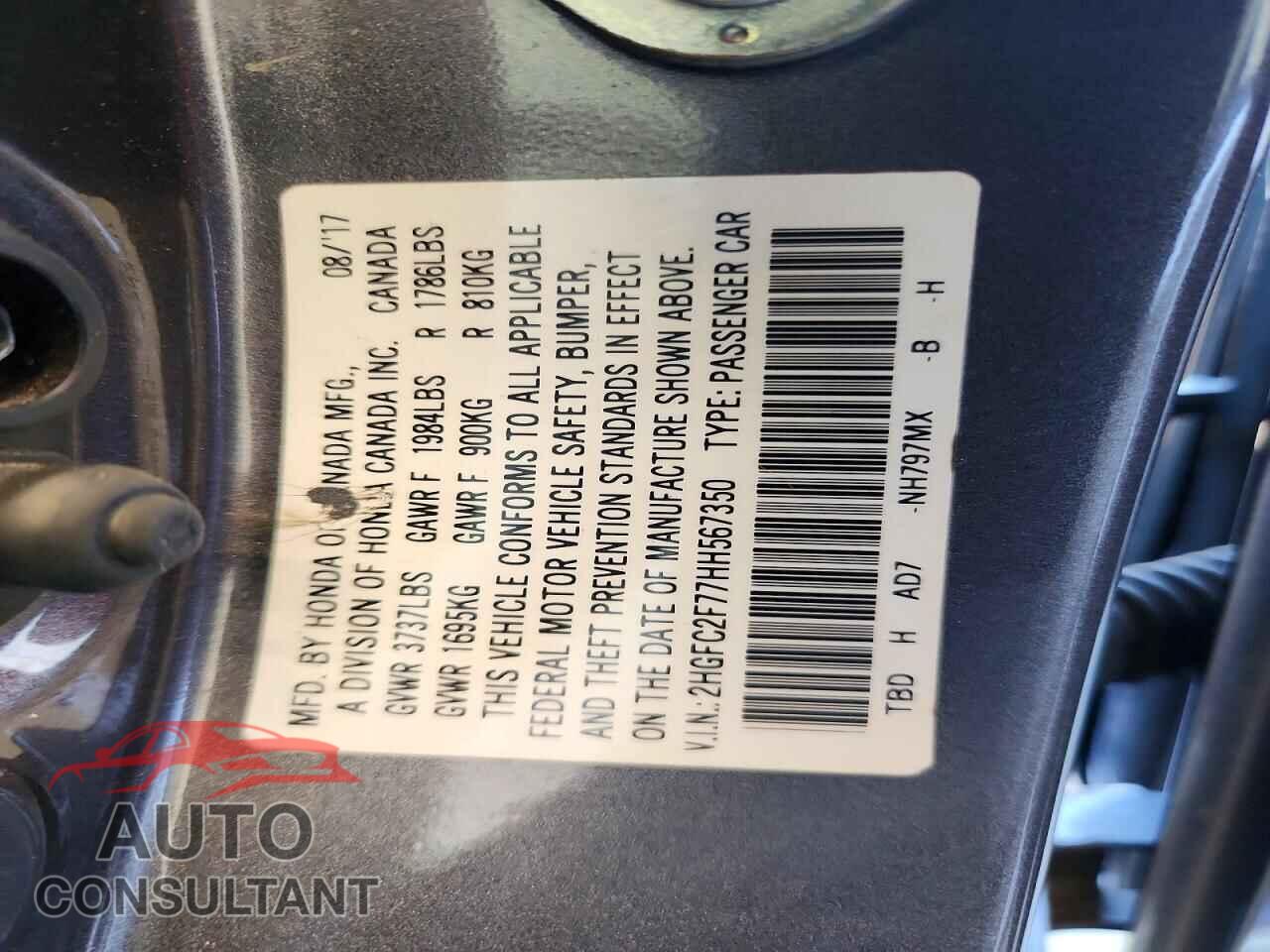 HONDA CIVIC 2017 - 2HGFC2F77HH567350