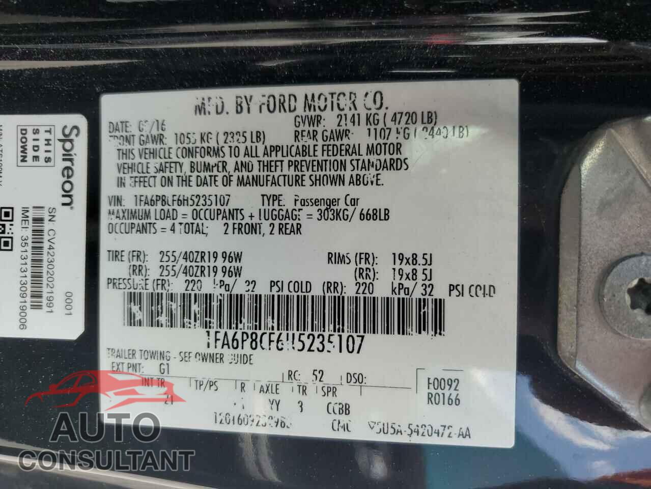 FORD MUSTANG 2017 - 1FA6P8CF6H5235107