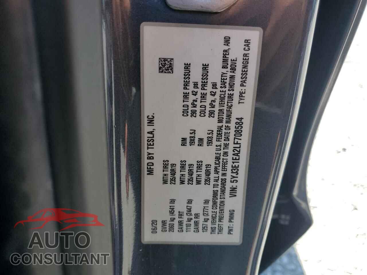 TESLA MODEL 3 2020 - 5YJ3E1EA2LF708584