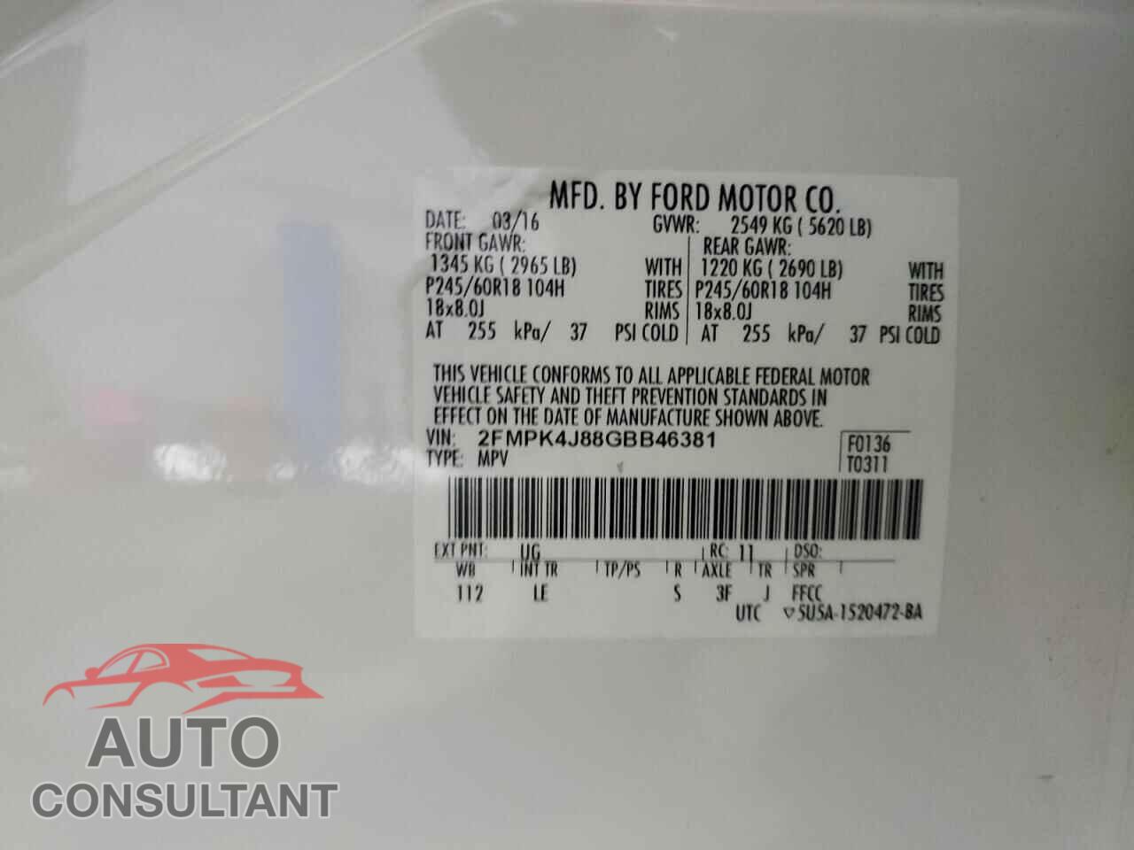 FORD EDGE 2016 - 2FMPK4J88GBB46381