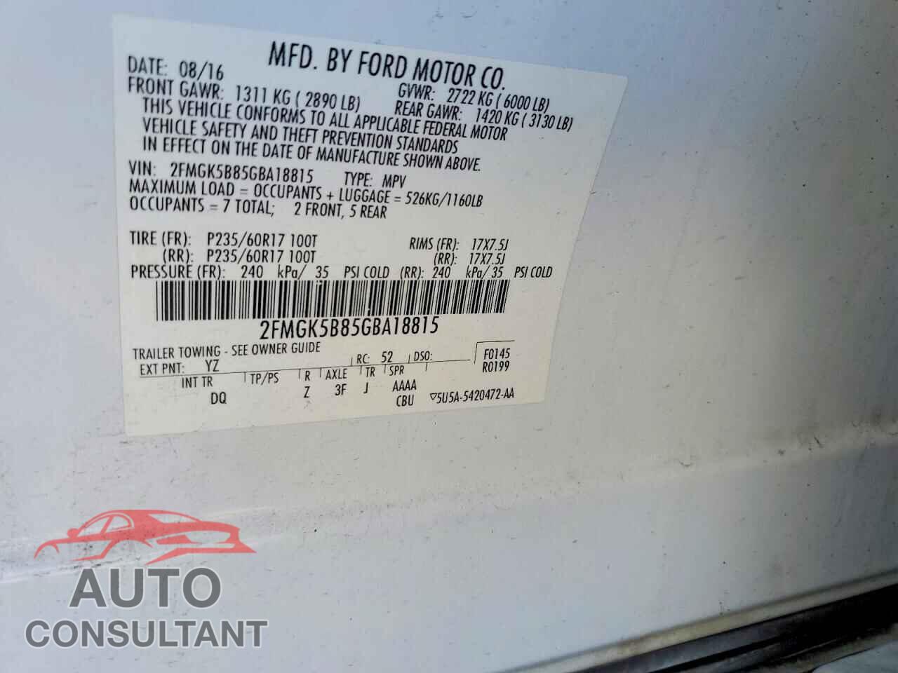 FORD FLEX 2016 - 2FMGK5B85GBA18815