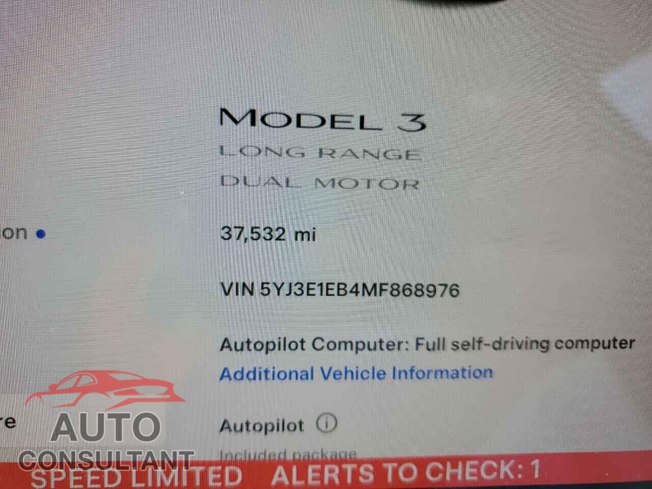 TESLA MODEL 3 2021 - 5YJ3E1EB4MF868976