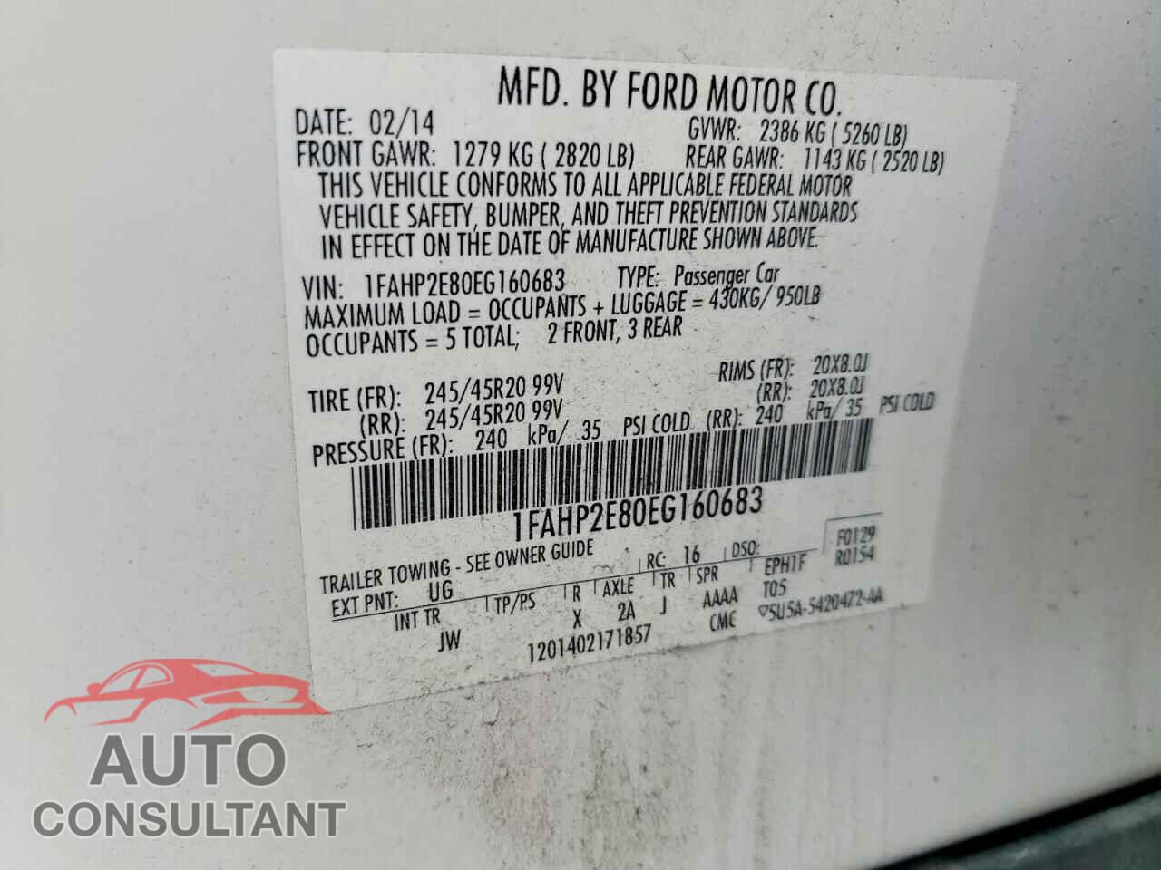 FORD TAURUS 2014 - 1FAHP2E80EG160683