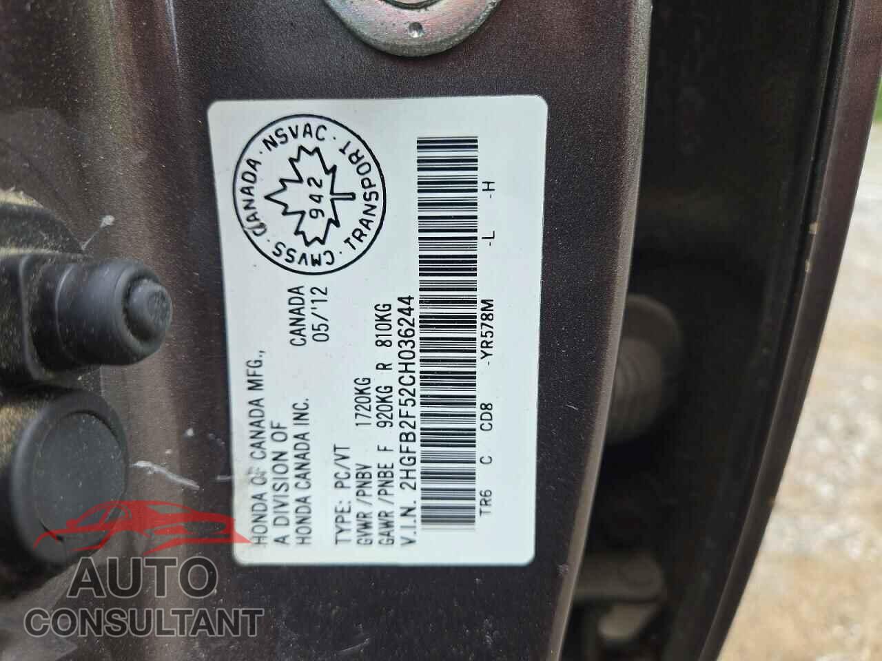 HONDA CIVIC 2012 - 2HGFB2F52CH036244