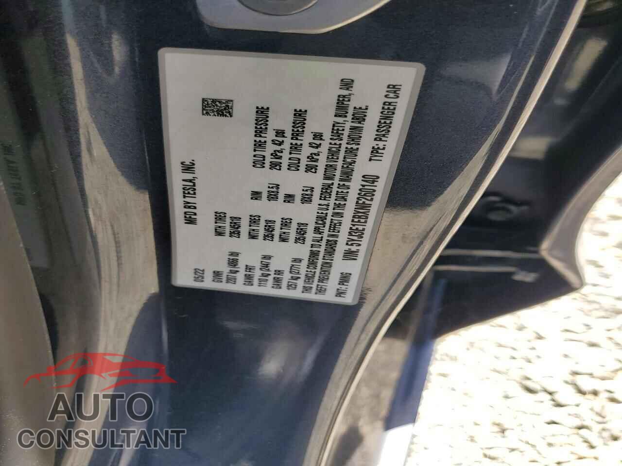 TESLA MODEL 3 2022 - 5YJ3E1EBXNF260140