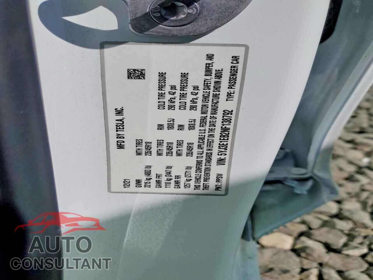 TESLA MODEL 3 2022 - 5YJ3E1EB2NF138792