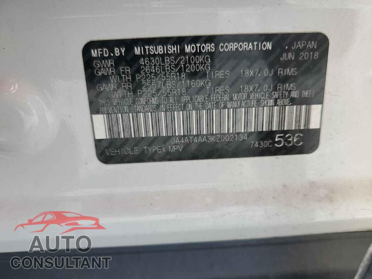 MITSUBISHI ECLIPSE 2019 - JA4AT4AA3KZ002134
