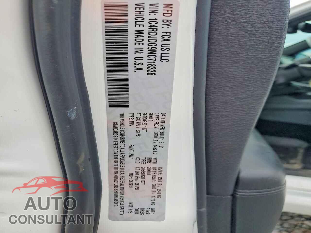 DODGE DURANGO 2021 - 1C4RDJDG9MC718336
