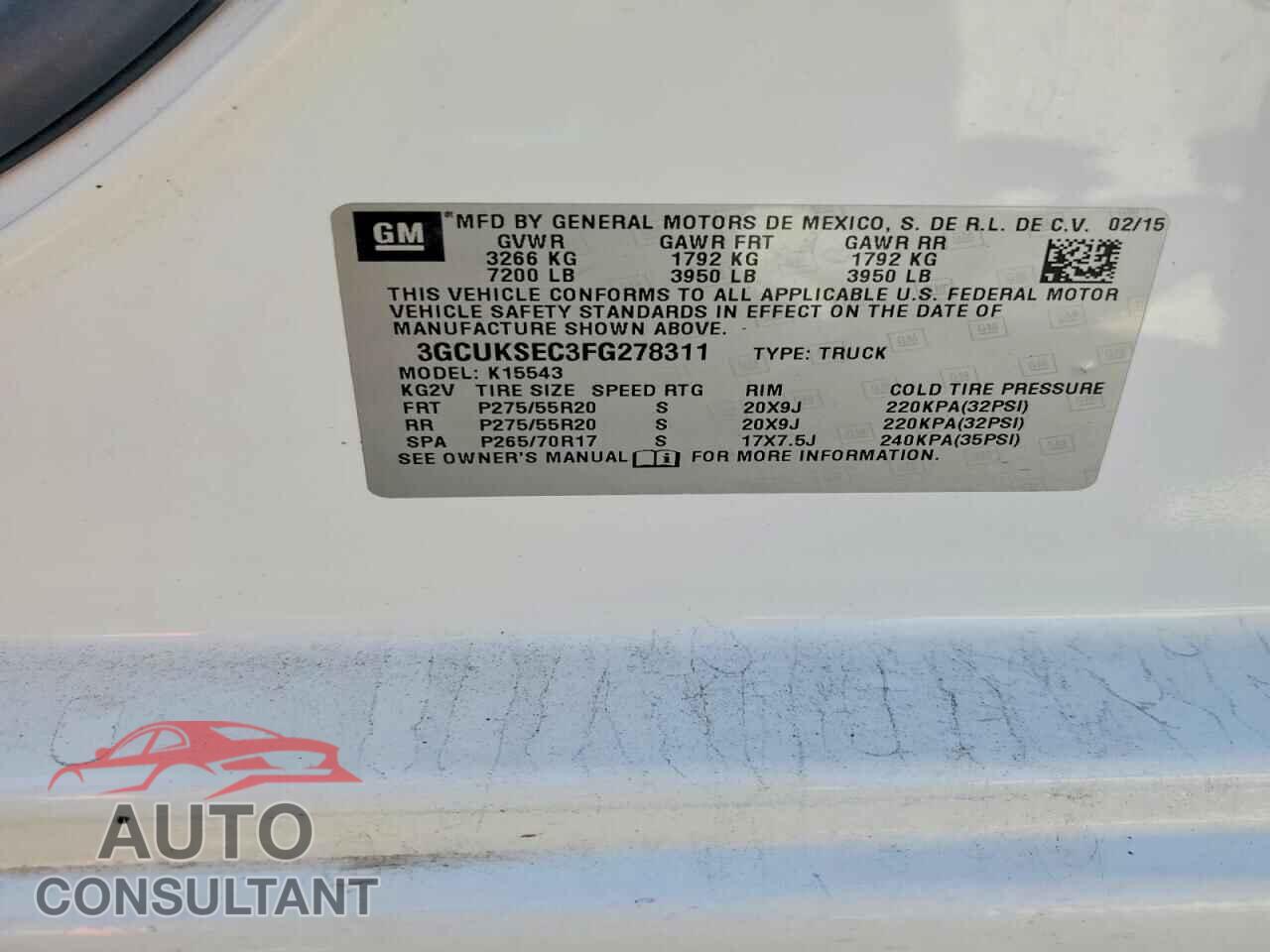 CHEVROLET SILVERADO 2015 - 3GCUKSEC3FG278311