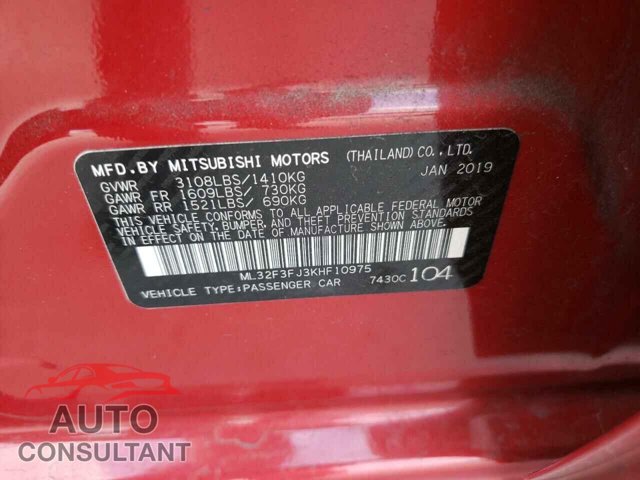 MITSUBISHI MIRAGE 2019 - ML32F3FJ3KHF10975