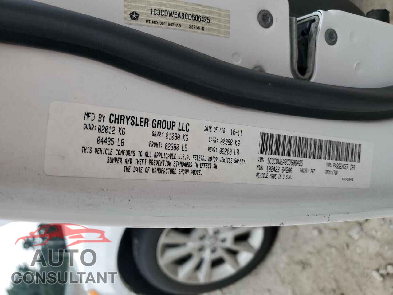 DODGE CALIBER 2012 - 1C3CDWEA8CD506425
