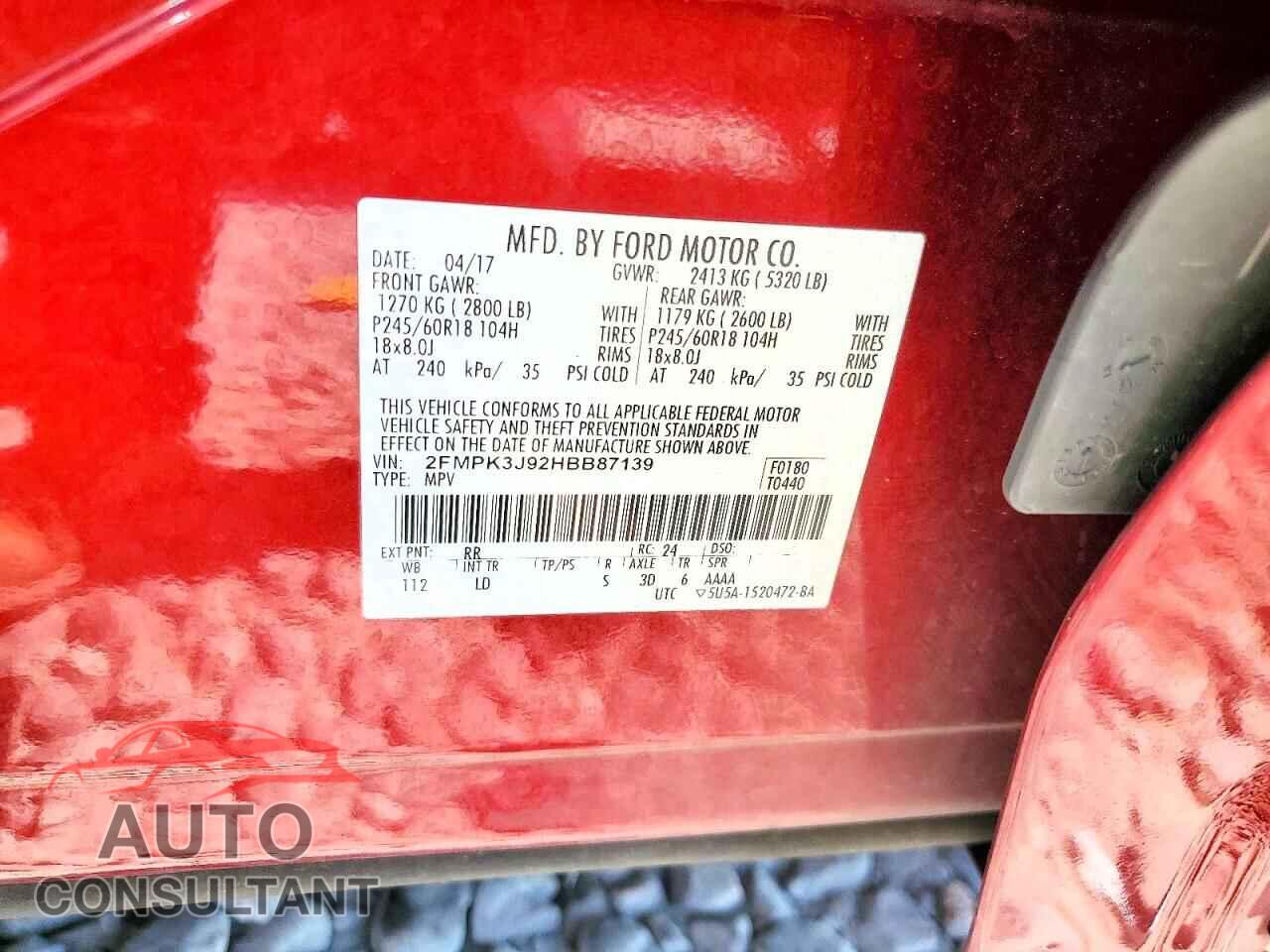 FORD EDGE 2017 - 2FMPK3J92HBB87139
