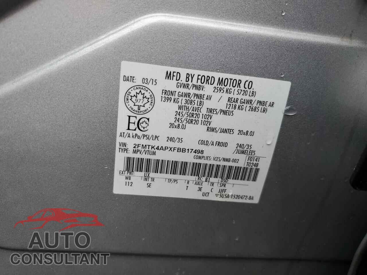 FORD EDGE 2015 - 2FMTK4APXFBB17498