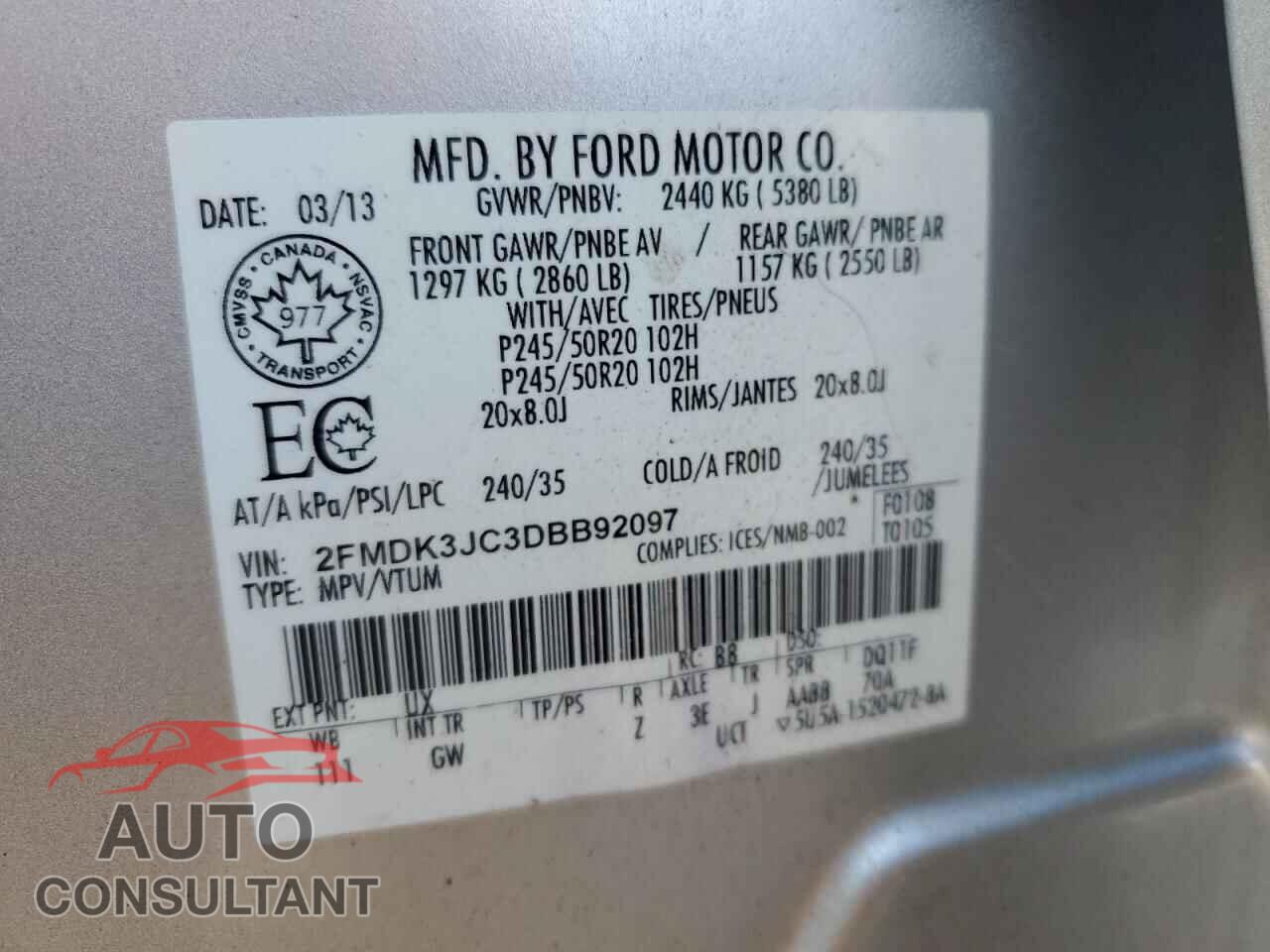 FORD EDGE 2013 - 2FMDK3JC3DBB92097