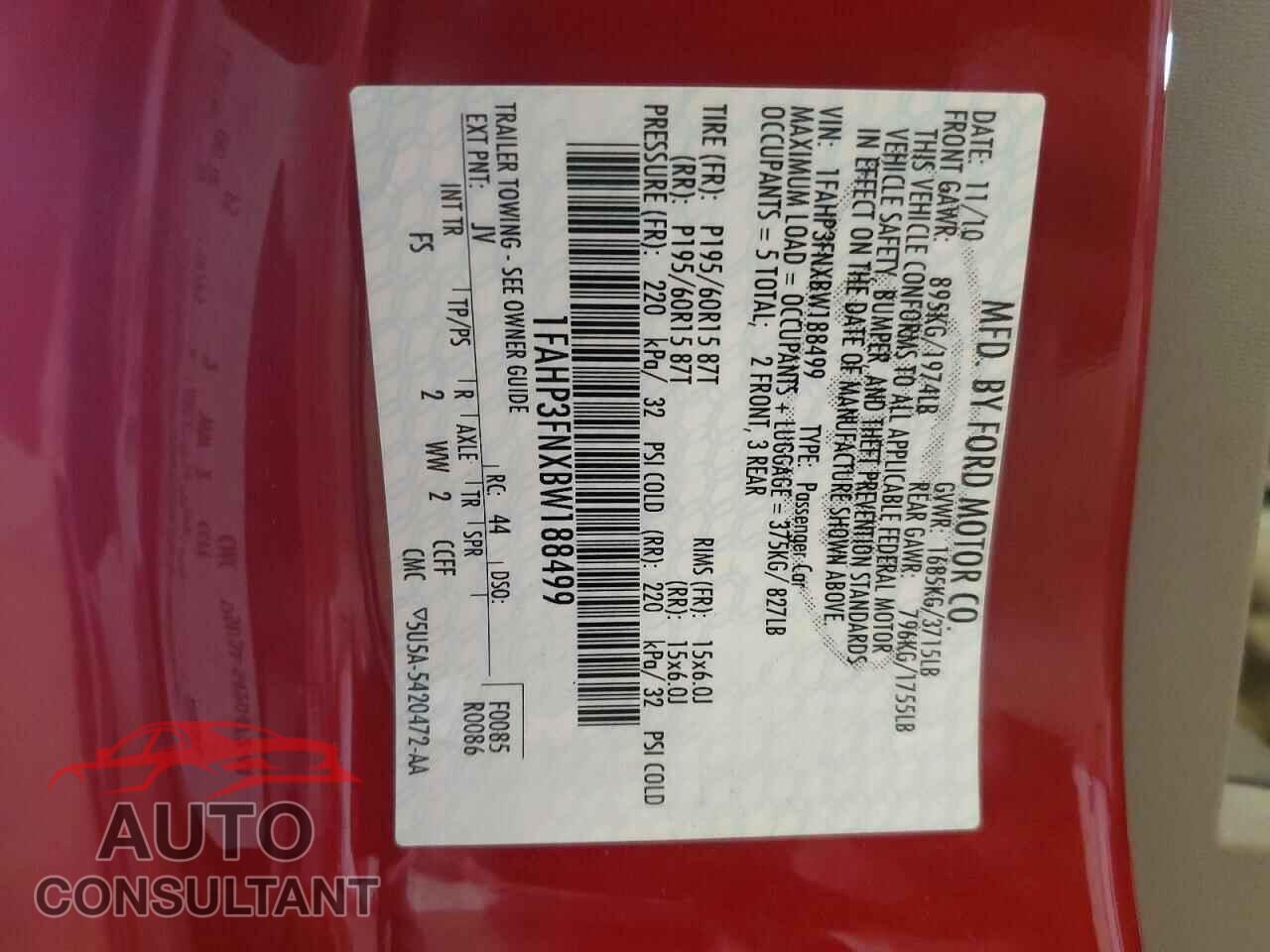 FORD FOCUS 2011 - 1FAHP3FNXBW188499