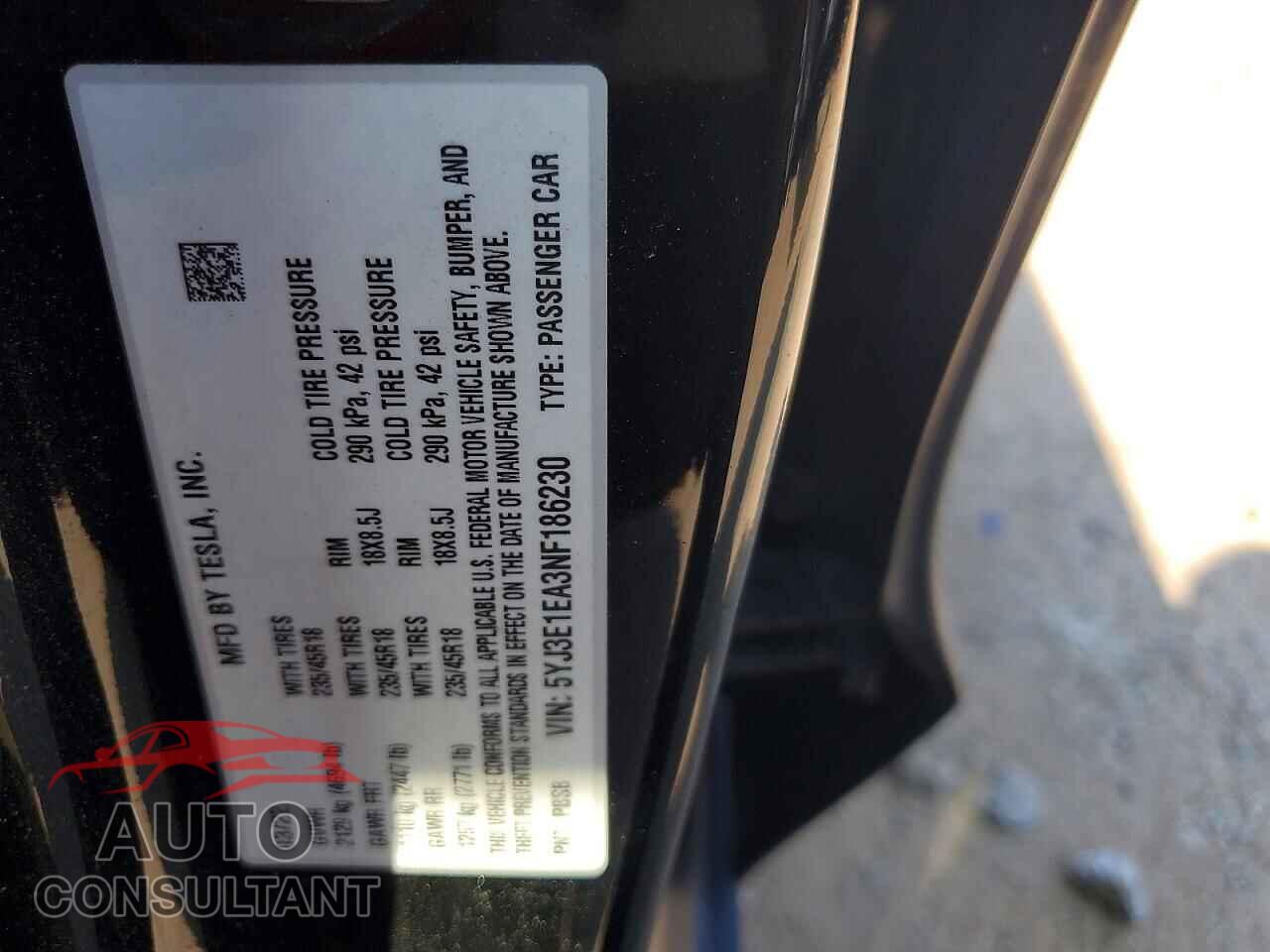TESLA MODEL 3 2022 - 5YJ3E1EA3NF186230
