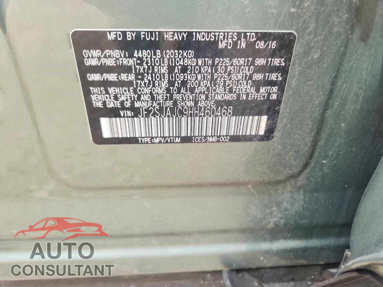 SUBARU FORESTER 2017 - JF2SJAJC9HH460468