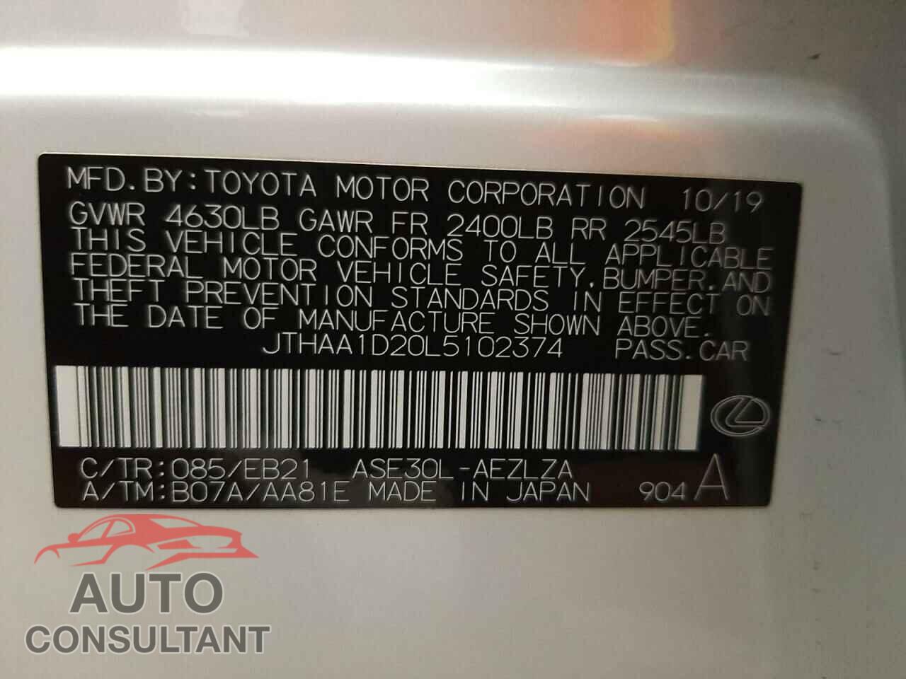LEXUS IS 2020 - JTHAA1D20L5102374