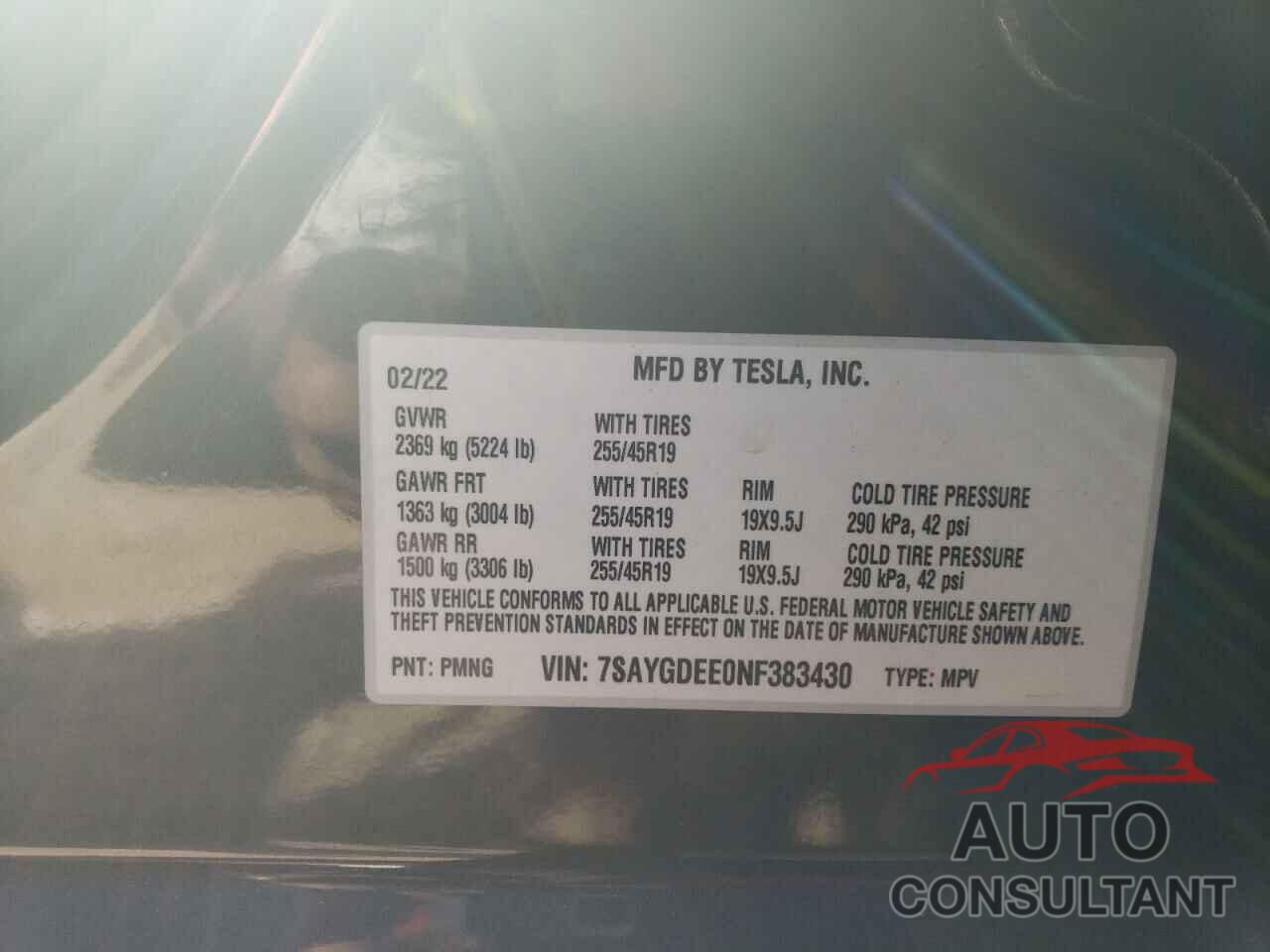 TESLA MODEL Y 2022 - 7SAYGDEE0NF383430