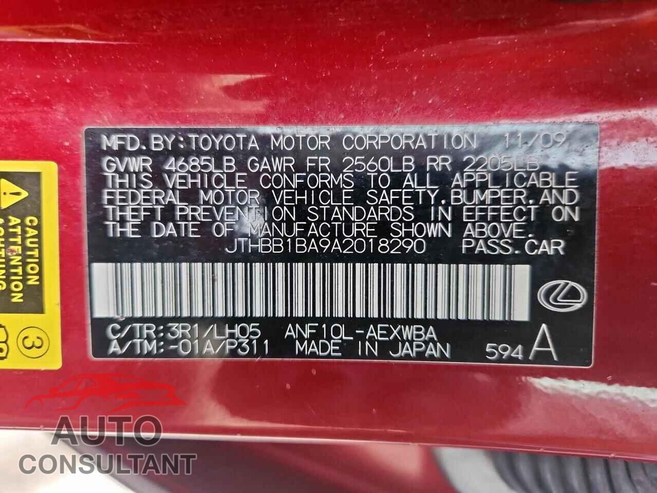 LEXUS HS 2010 - JTHBB1BA9A2018290