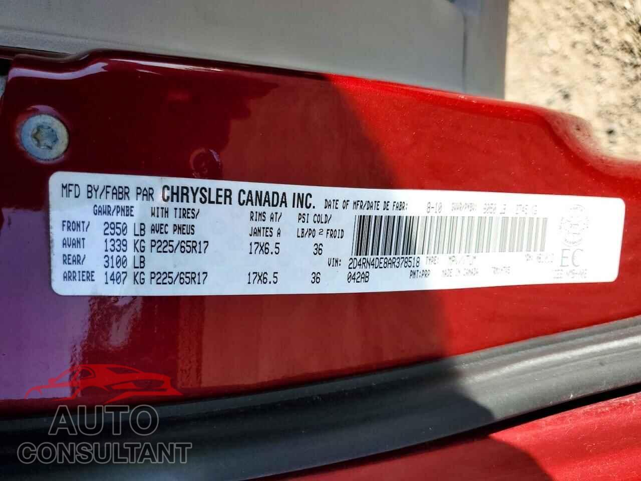 DODGE CARAVAN 2010 - 2D4RN4DE8AR378518