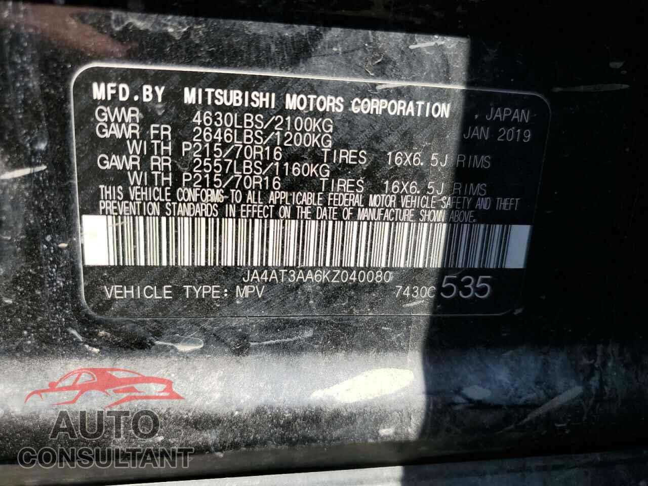 MITSUBISHI ECLIPSE 2019 - JA4AT3AA6KZ040080