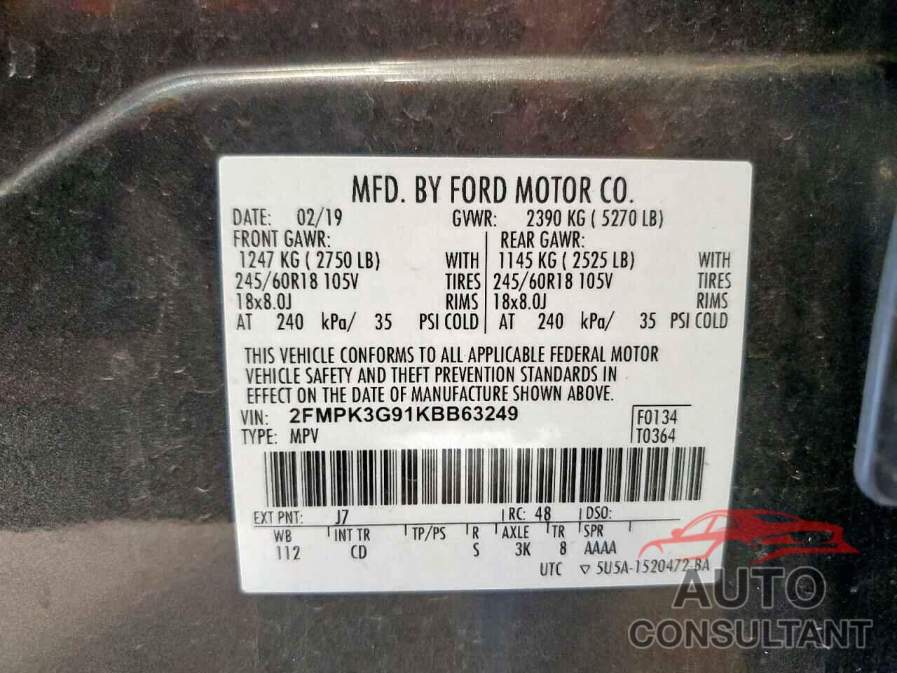 FORD EDGE 2019 - 2FMPK3G91KBB63249